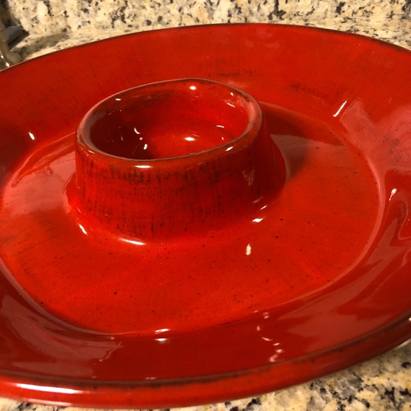 Crate and Barrel Chip & Dip Tray Server Rustic Red CBL202 13" Italy Artisanal - Picture 5 of 6